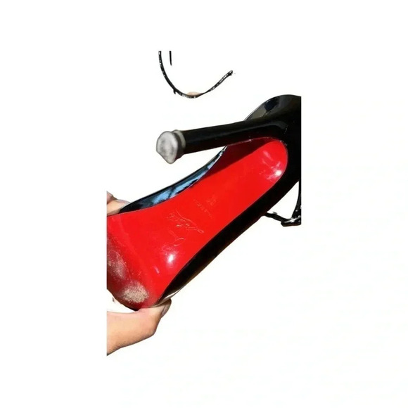 Christian Louboutin Rampoldi Ankle Strap Patent Leather Peep Toe Pump Black 37 - Picture 7 of 10
